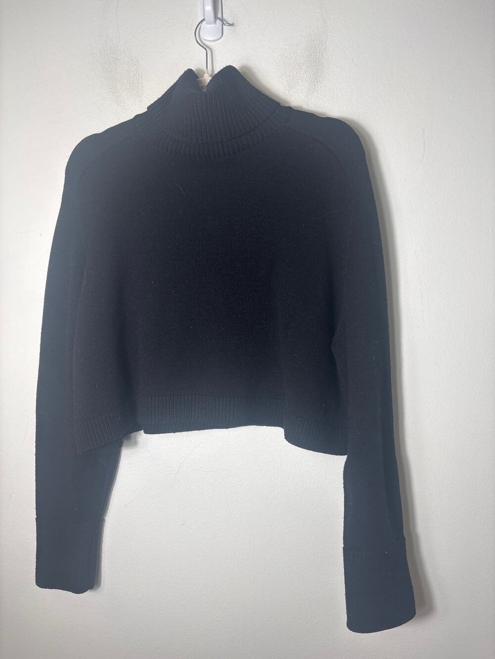 Zara Black Long Sleeve Cropped Knit Mock Neck Sweater Sz L